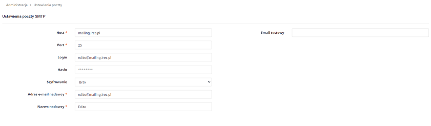administracja - ustawienia smtp